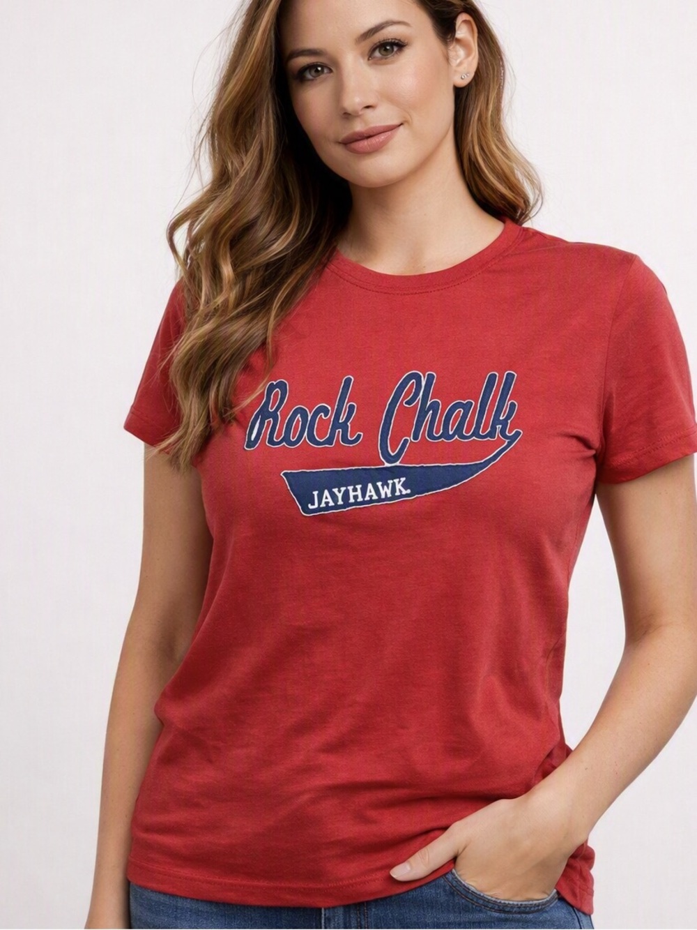 Banner 47 Soft Cotton Ladies Cut Rock Chalk Jayhawk Short Sleeve Tee Size Lg